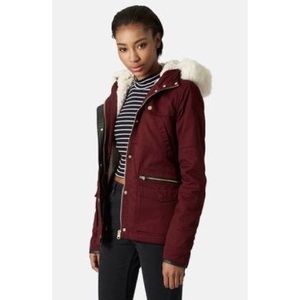 Topshop Burgundy Parka with Sherpa Lining